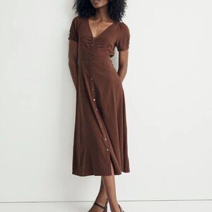 NWT Madewell Leedra Button-Front Brown Midi Dress Size 14